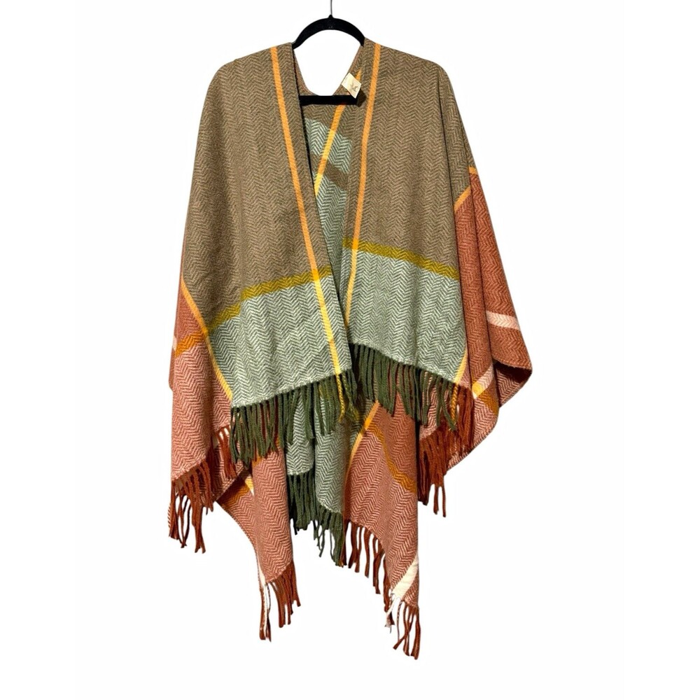 Simply Noelle Women’s Multicolor Plaid Knit Fringe Shawl Wrap Polyester Viscose